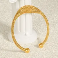 New Fashion Bracelet Bangles Stainless Steel Wire Braided Wave Style with Beads Opening Cuff Bangle Bracelet Women Jewelry Gifts 2