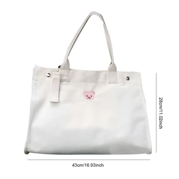 Women's baby diaper bag Simple shoulder bag with embroidered bear Large capacity multifunctional canvas baby diaper organizer bag 1