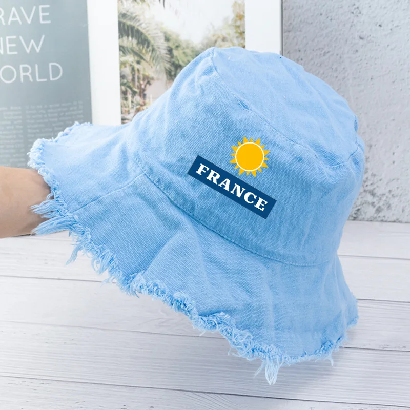 New TEXT French Raw edge Bob Bucket Hats Unisex Cotton Outdoor Summer Autumn Fisherman Adult Fishing Hat Vests