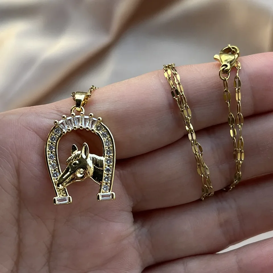 Collana Lunga Donna Con Ciondolo A Ferro Di Cavallo – Acciaio 316L Placcato Oro O Argento, Anallergica, Con Scatola Regalo
