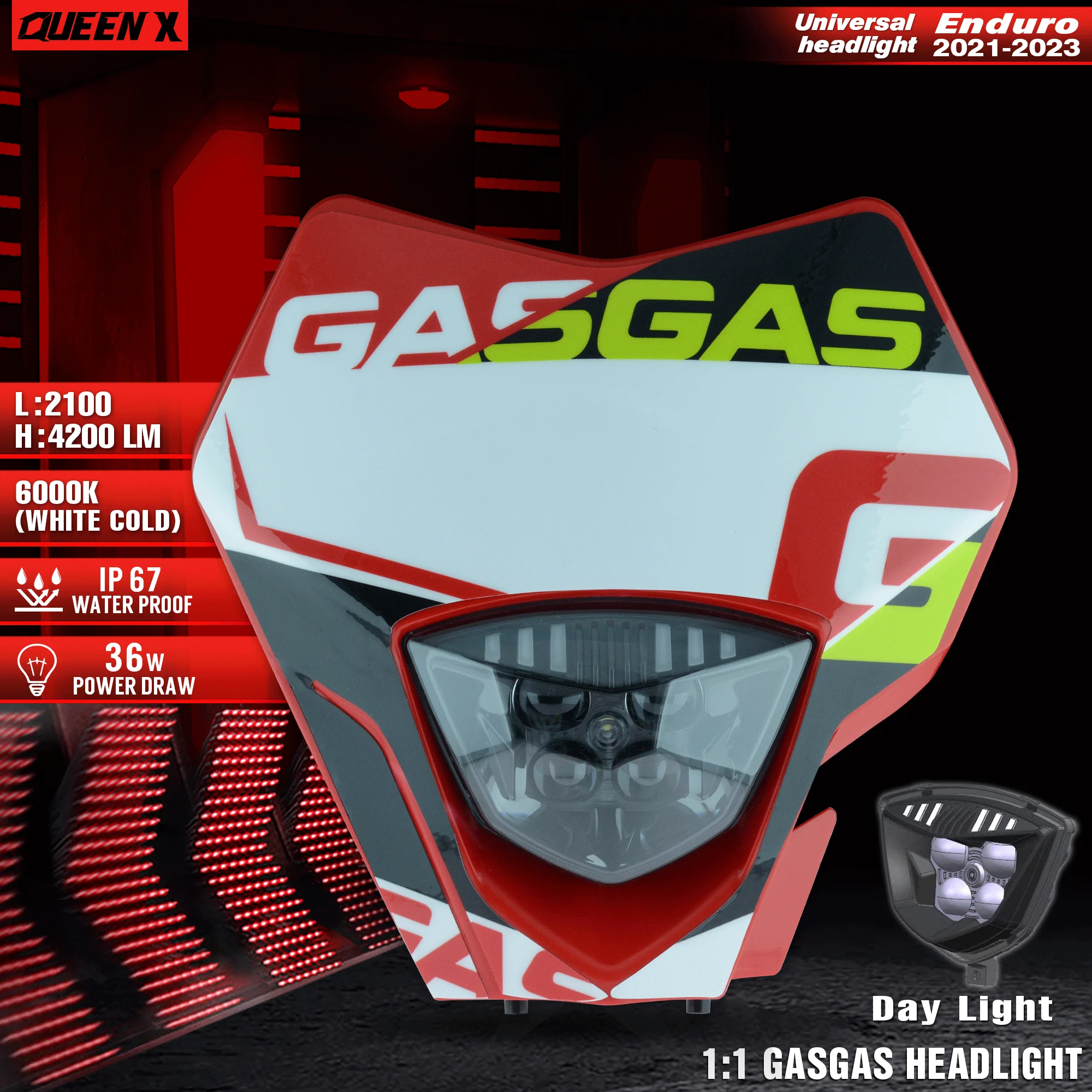 Queen X Motor Motorcycle Led Faro Anteriore Supermoto Carenatura Per Gasgags Ec Mc Universal Light 003