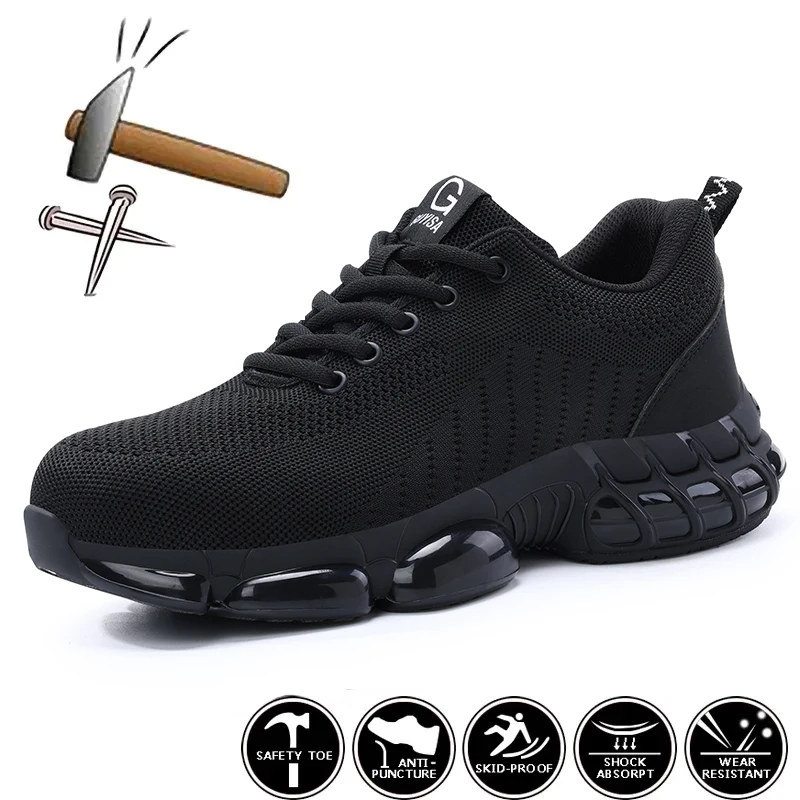 Men's Lightweight Steel Toe Work Sneakers - Air Cushioned, Indestructible Safety Shoes