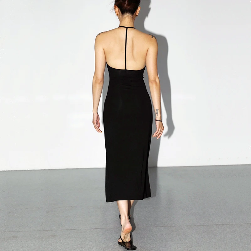 

Women Sexy Cami Maxi Jersey Dress With Halter Detail