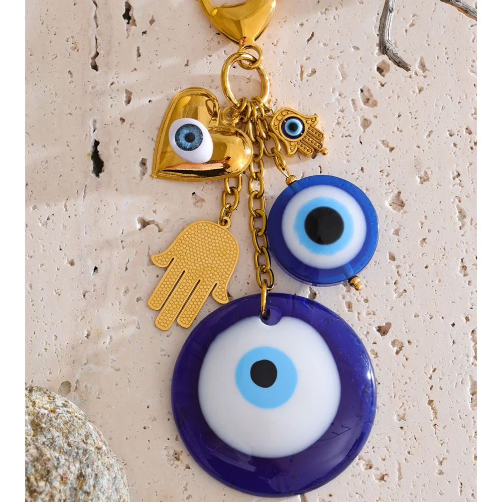 Yhpup Pendant Keychain Blue Resin 18K Gold Plated