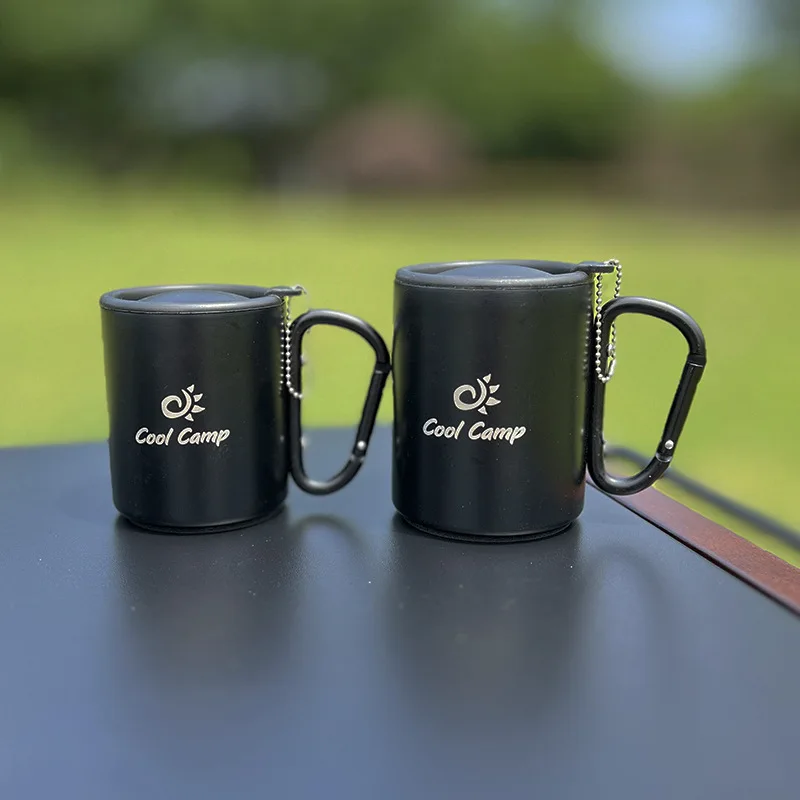 야외 캠핑 여행 스테인레스 스틸 컵 카라비너 후크 핸들, 피크닉 물 머그잔, 야외 여행 하이킹 컵, 220 ml, 300ml