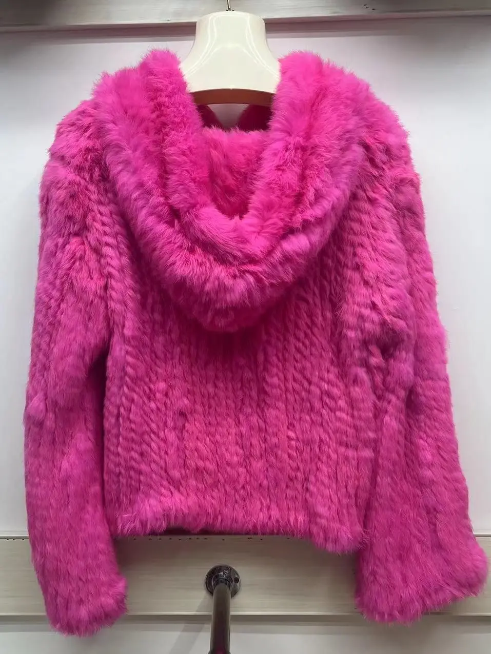 

Real Rabbit Fur Hooded Coat Long Sleeve Women Casual Loose Knitted Genuine Fur Jacket With Hood Female Natural Fur Outwear