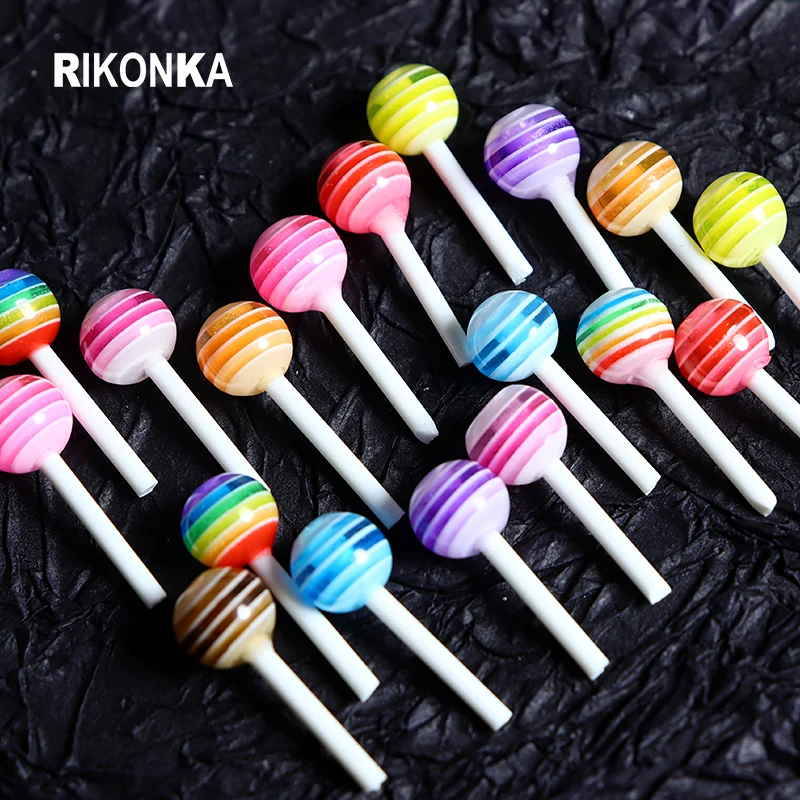 18 Pcs Kawaii Lollipop Nail Art Charms Mixed Colours Cartoon Candy