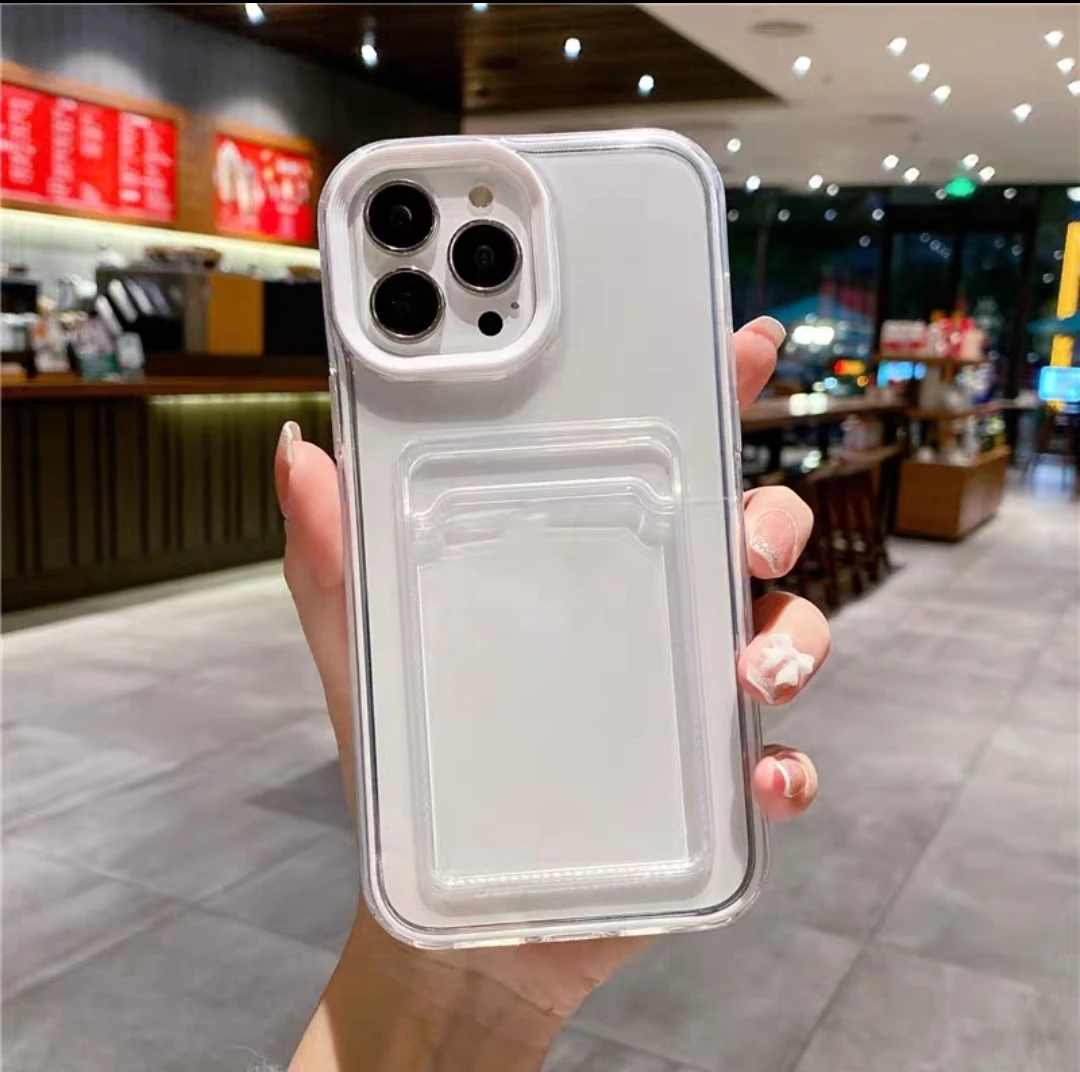 thumbnail image 1 of Luxury Card Slot Bag Clear Phone Case For iPhone 11 12 13 14 15 Pro Max Plain Shockproof Bumber Soft TPU Cover, 1 of 5