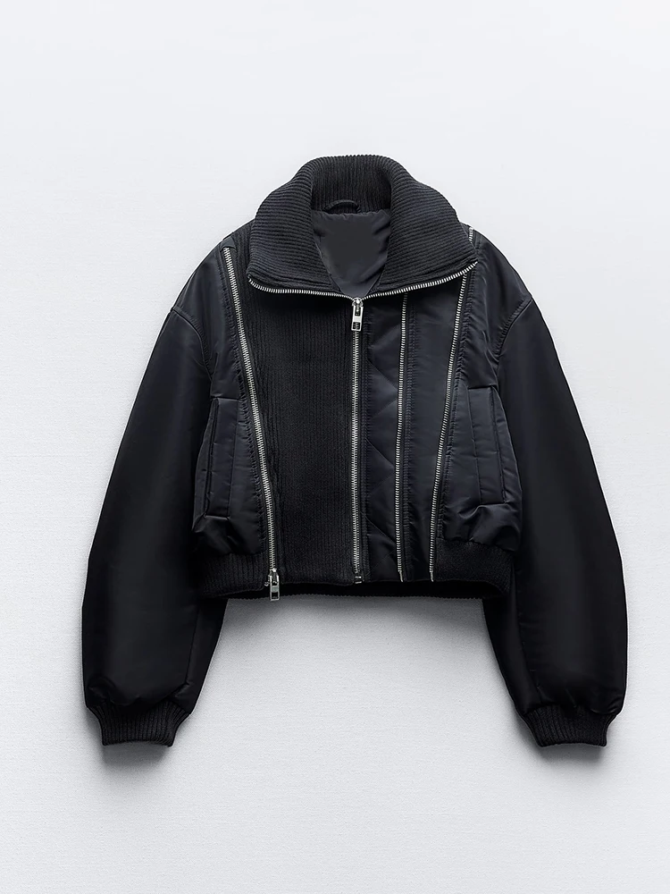 

Winter Autumn Cotton Padded Parka Coat Streetwear Zipper Bomber Jacket With High Collar And Long Sleeves Outerwear