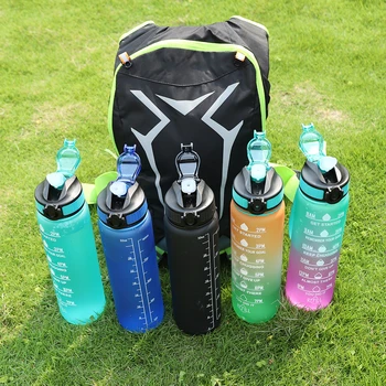 1000ml Sports Water Bottle High Temperature Resistant Straw Cup Frosted Water Cup Plastic Cup with Time Scale Drinking Cup 2
