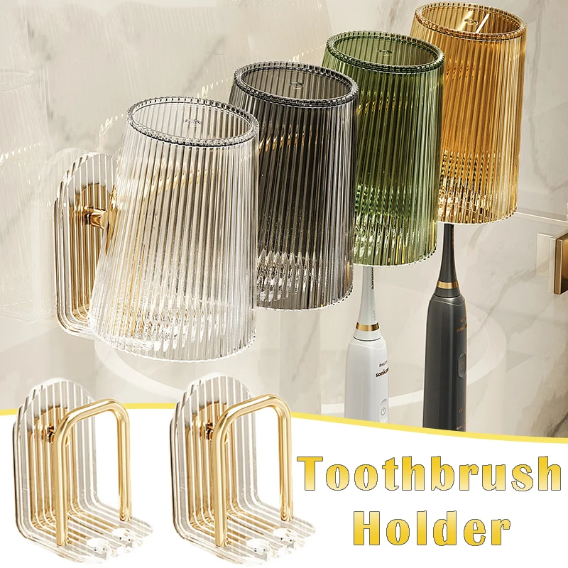 

Bathroom Toothbrush Holder Toothbrush Cup Storage Rack Acrylic Light Luxury Wall Shelf Toothbrush Organizer Bathroom Accessories