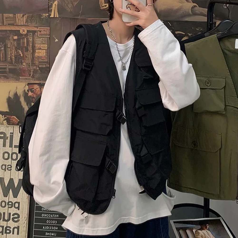 Cargo Waistcoat Vest Vacation Autumn Casual Coat Daily Fashion Holiday Jackets Outerwear Sleeveless Solid Color