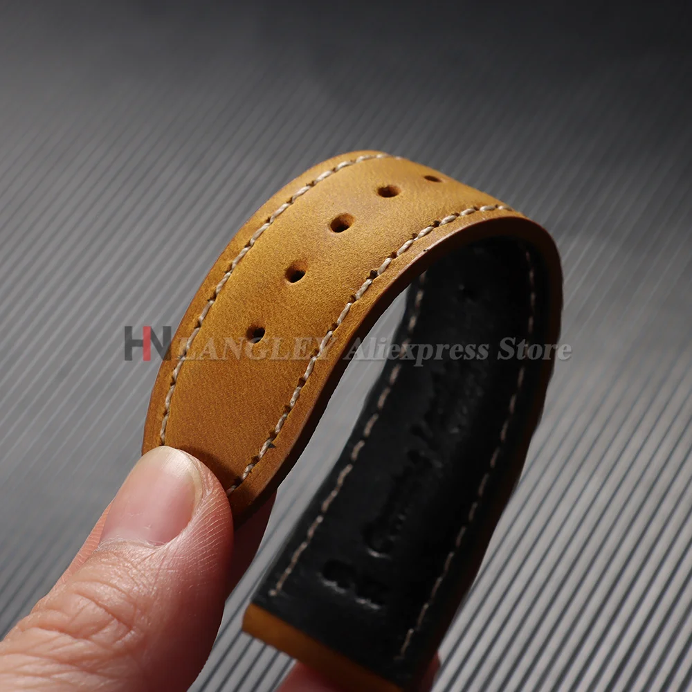 Vintage Dark Brown Cowhide Leather Watch Strap with Pins and Buckle - 20mm/22mm