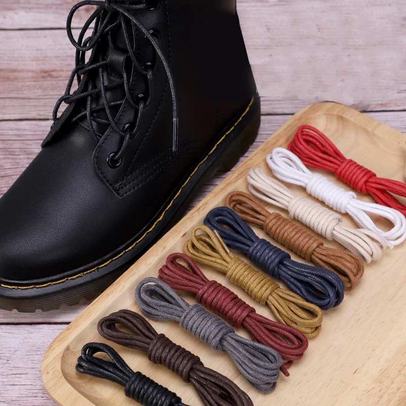 1pair Unisex Cotton Waxed Shoelaces Round Oxford Shoe Laces Boots Laces