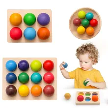 

Rainbow Board Baby Montessori Educational Wooden Toys Color Sorting Sensory Game Cognitive Educational Toys Wood Balls Tray