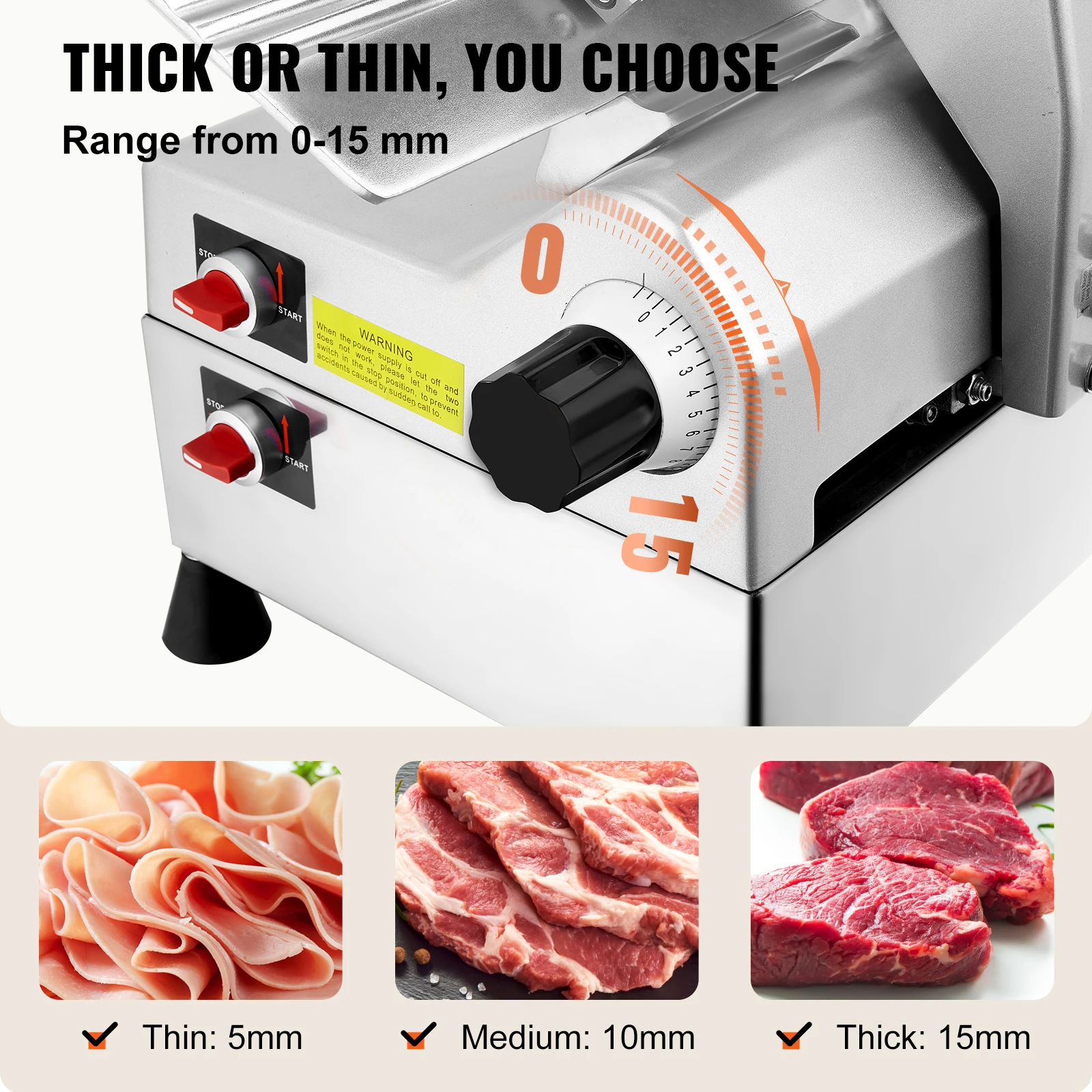 VEVOR 10" Commercial Meat Slicer, 540W Stainless Steel Deli Slicer for Home Use, Child Lock , Food Slicer Machine for Meat Bread 3