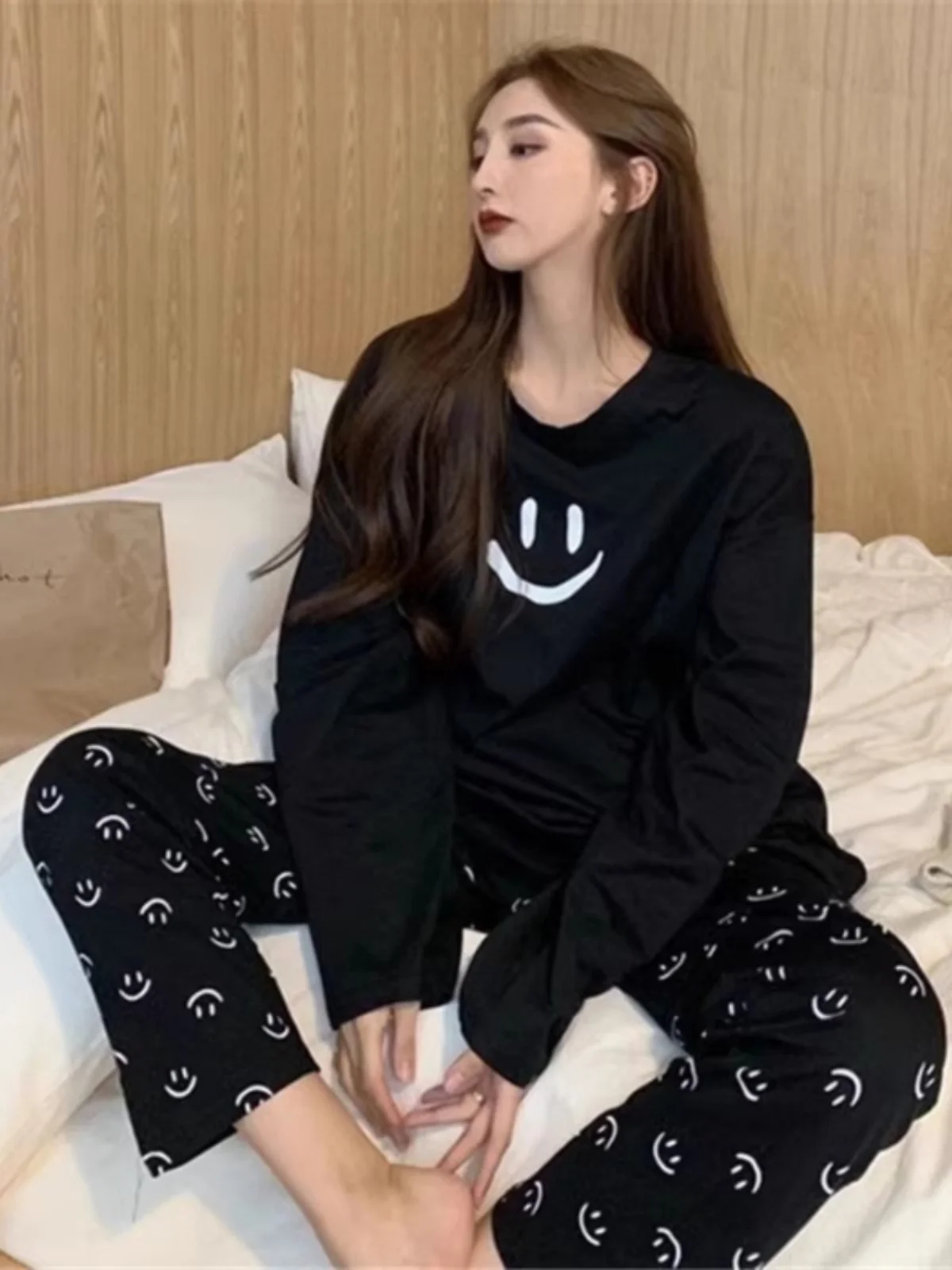 Women's Long Sleeve round Neck Sleepwear Set Spring Autumn Loose Comfortable Home Clothes Floral Print Student Nightgown - 4