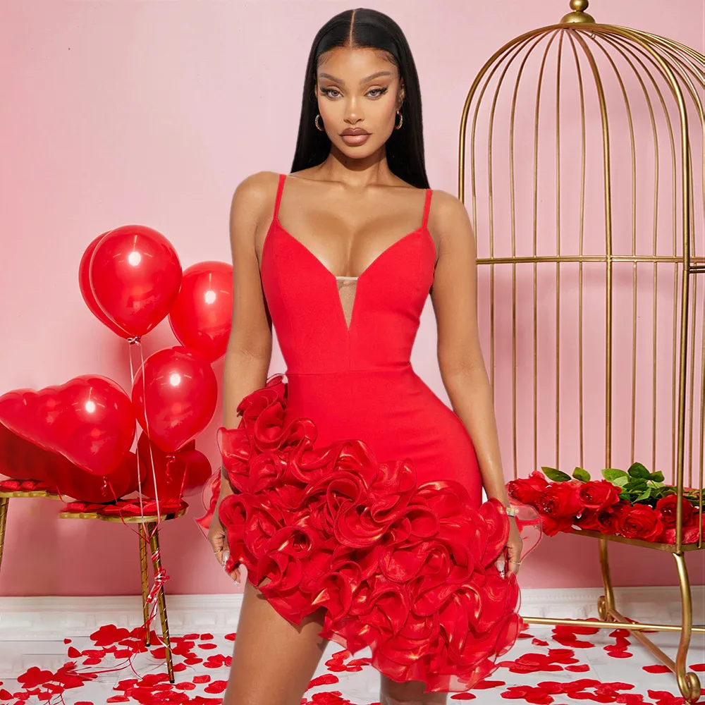 Ruffles Sleeveless Bodycon Mini Pleated Dress Women Party Elegant Short  Evening Dresses Lady Luxury Sexy Birthday Red Prom Dress - AliExpress