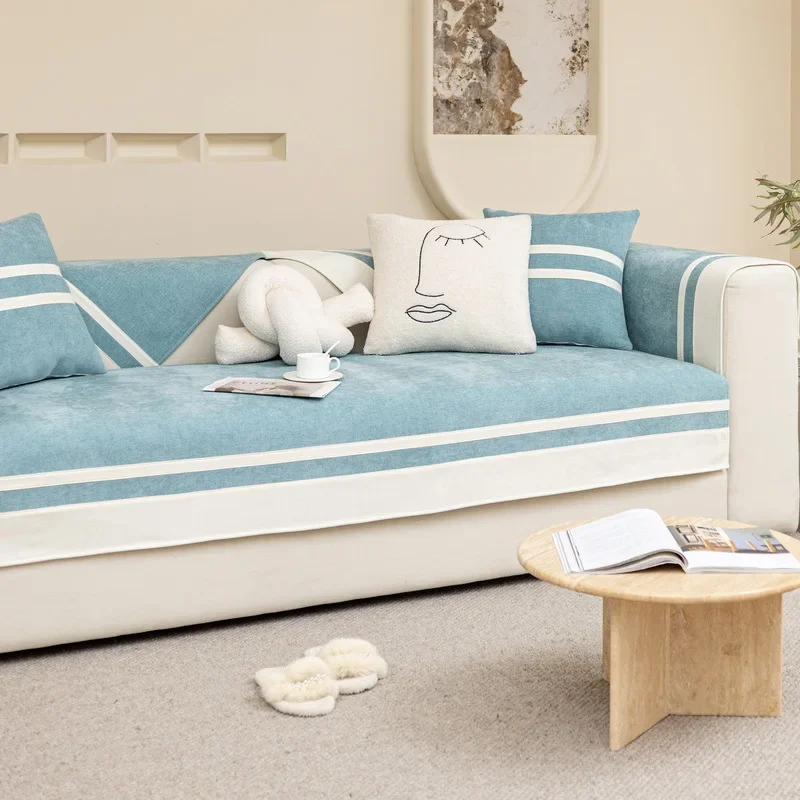 Nordic Sofa Cushion Light Luxury Modern Four Seasons Universal New 2023 Khaki Striped Cushion Cover Cover Towel 2