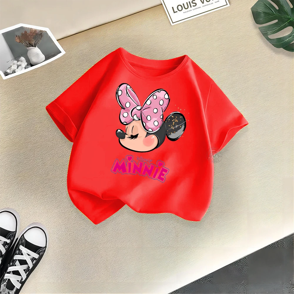 Disney Mickey Minnie Cartoon Printed Boys Girls Street Cotton T-shirt Baby Comfort Crewneck short sleeve top T-shirt top 5