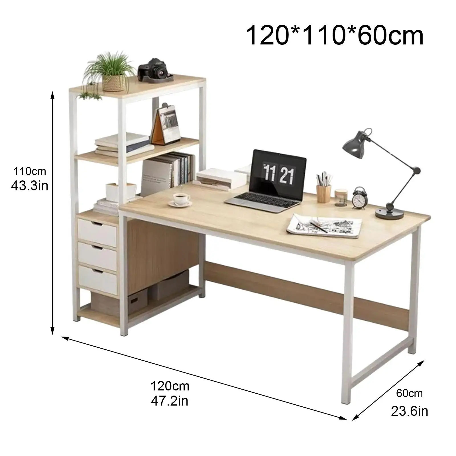 Office Desk Computer Desk with Three Drawer with Open Storage Shelf Corner Desk