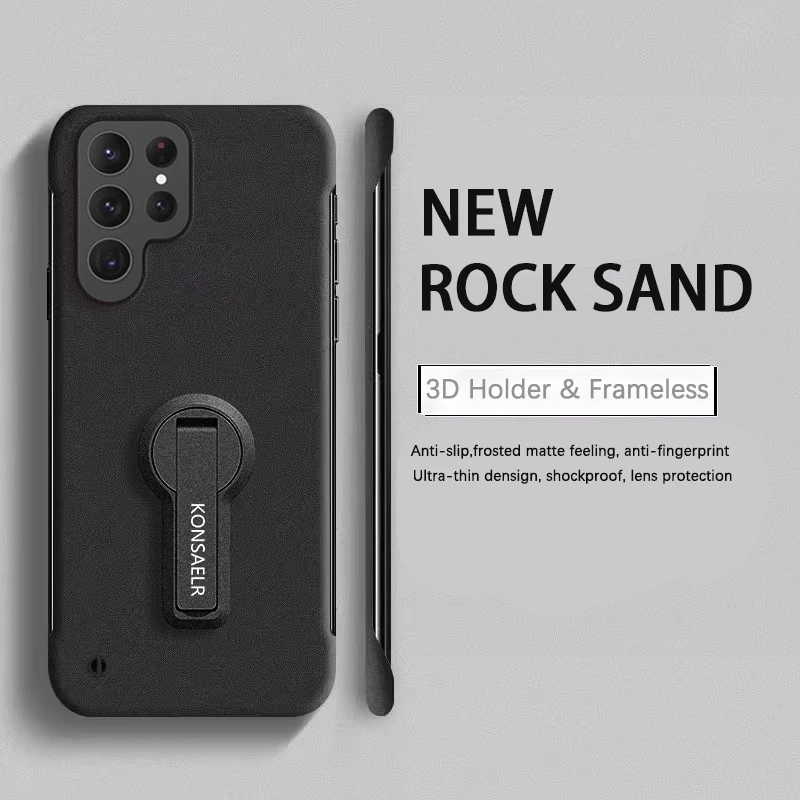 Rock Sand Matte Frosted Thin Frameless Phone Case with Rotating Holder