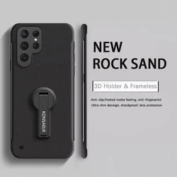 Rock Sand Matte Frosted Thin Frameless Phone Case with Rotating Holder - Galaxy Note20 (Black)