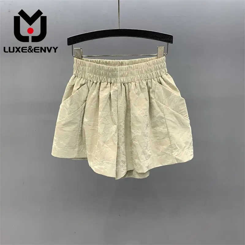 

LUXE&ENVY Reduced Pink PU Leather Pants Shorts Women New High Waist Outwear Loose A-line Wide Leg Boots 2023 Autumn
