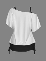 Women Plus Size Two Piece Suit Set Gothic Love Me Letter Skull Fashion One Shoulder Casual Print Set Top and Shorts Outfit 2025 - Image 5