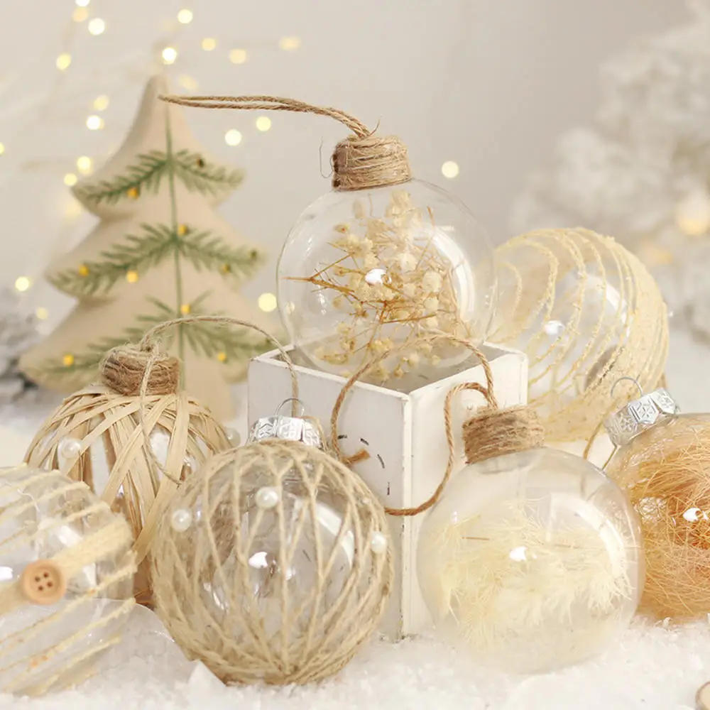 

6 шт./набор, Рождественские елочные украшения 7 см, Рождественские шары с натуральным веревкой, прозрачные ПЭТ шпагатки, Рождество 2024, новогодние украшения