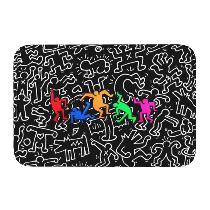 Haring Graffiti Paintings Art Black Dance Front Floor Door Tappetini D'Ingresso Coperta Geometrica Astratta Pop Art Tappeto Da Cucina Tappeto