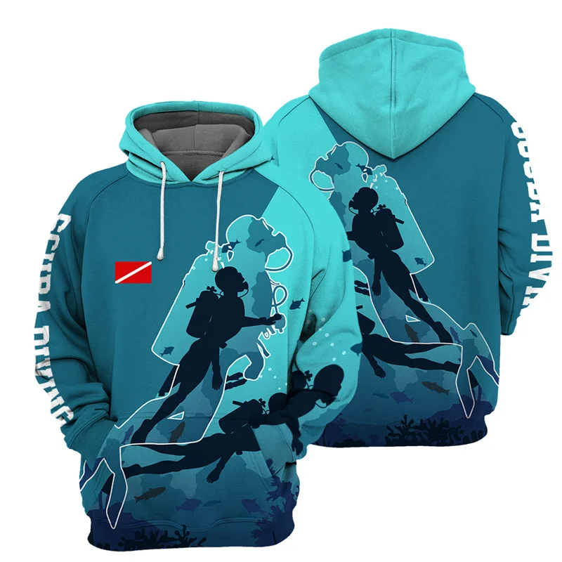 thumbnail image 1 of Sudadera con capucha de manga larga para hombre con estampado 3D de buceo, sudadera para correr al aire libre, sudadera informal de primavera y otoño para hombre, 1 of 4