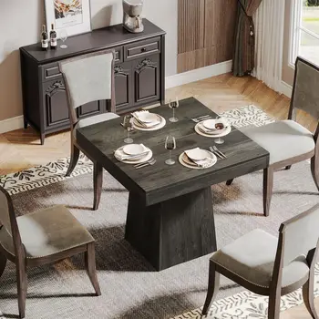 Tribesigns Square Dining Table for 4, 31.5-Inch Kitchen Table Small Dinner Table with Sturdy Pedestal Base, Farmhouse Dining Roo 3
