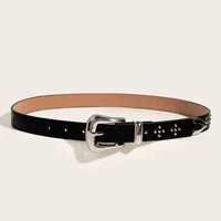 Retro Floral Carving Metal Bule Universal Men's Crossbody Waist Belt for Dres And Coats Faionable Youth PU Leather Belt