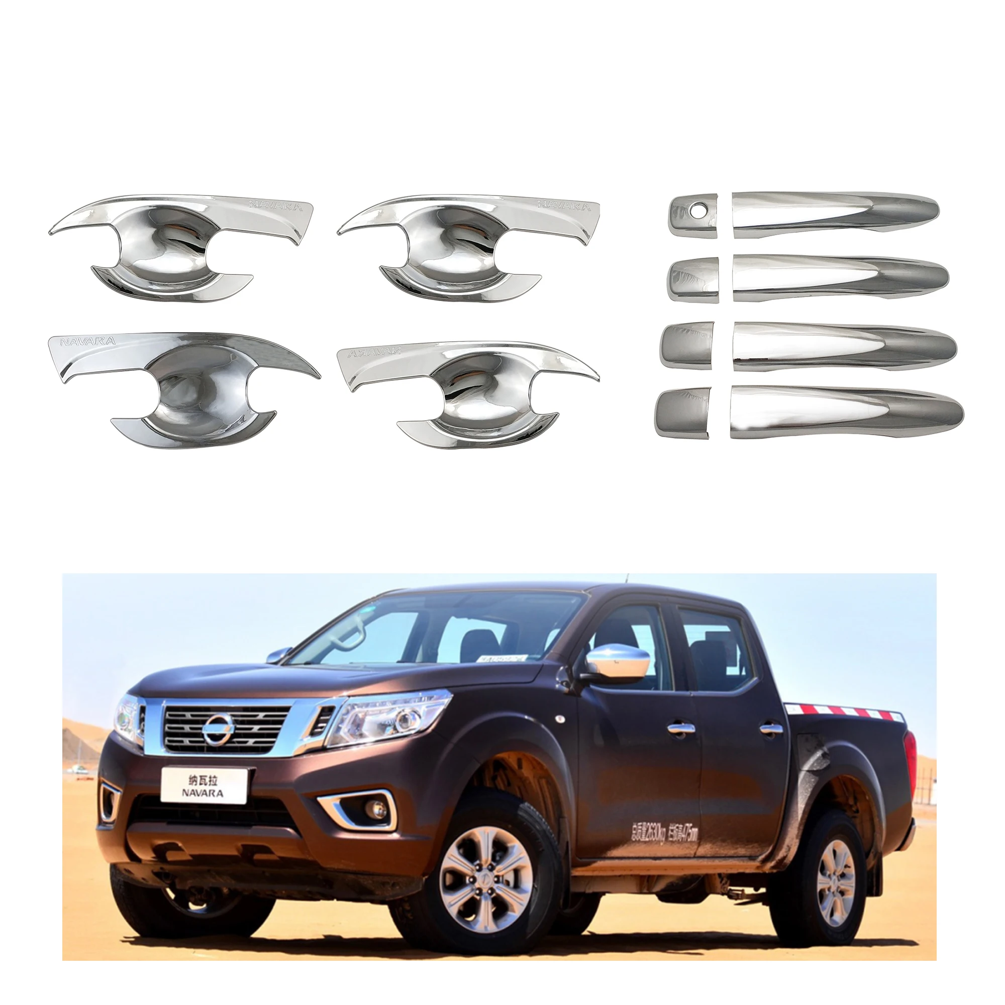 

For Nissan NAVARA NP300 2015 2016 2017 2018 2019 2020 Car Attachment ABS Chrome Door Handle Bowl Cover Protector Paste Style