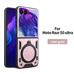 Heavy Duty Rugged Armor Phone Case with Magnetic Bracket and Sliding Camera Protection Cover for Motorola Razr+ 2025 (JS pink)