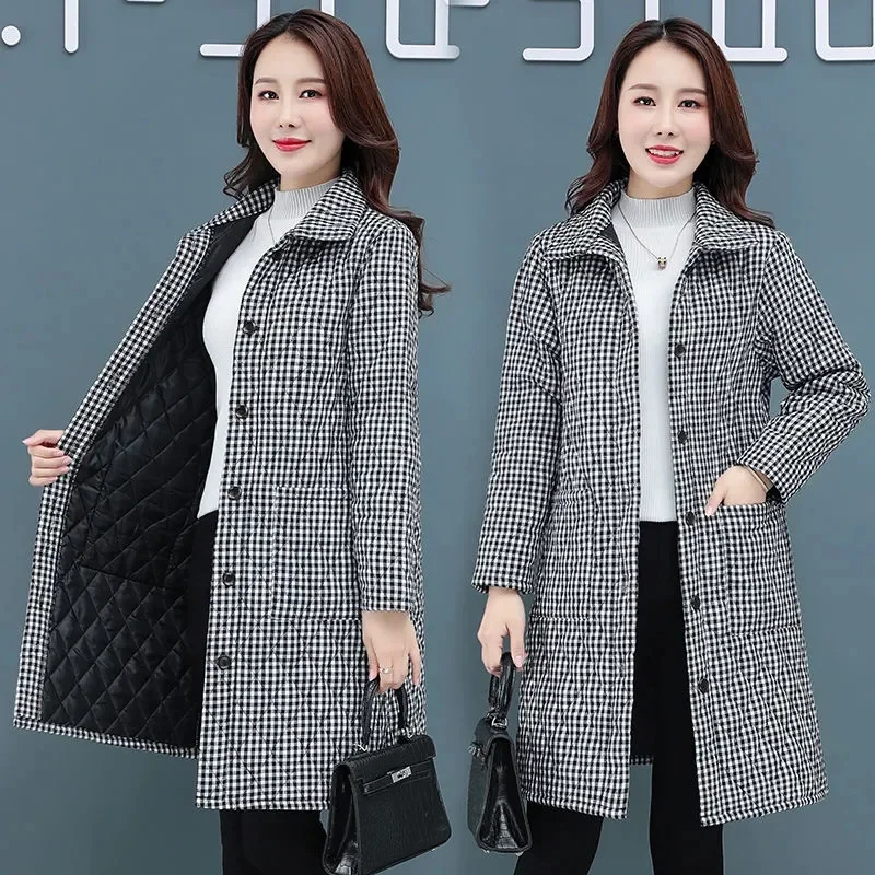 2023 Autumn/Winter New New Cotton Coat Slim Plaid Stand up Neck Fashionable Casual Cotton Clip Warm Coat Windbreaker for Women