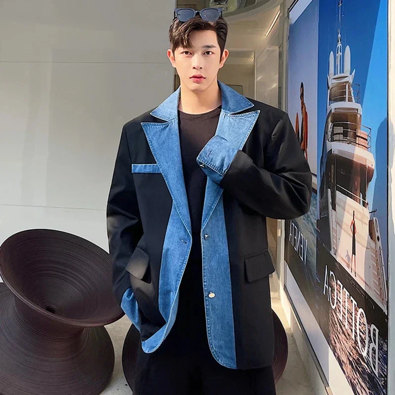 

Мужской Джинсовый блейзер, оригинальный пиджак контрастных цветов в Корейском стиле, B0af0f, 2024