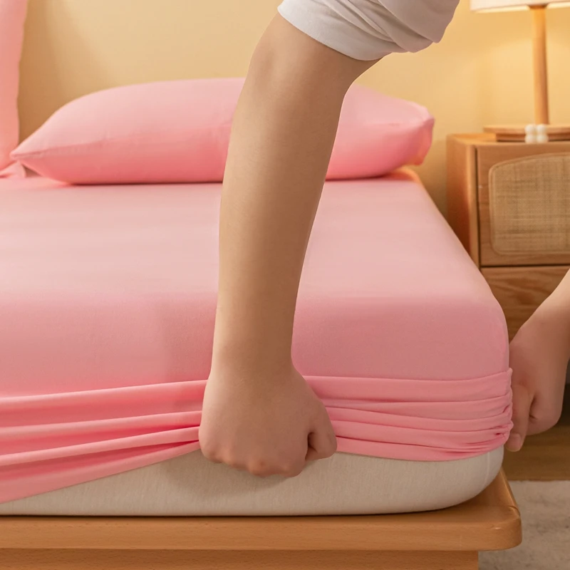 Solid Color Fitsheet With Elastic Band Bedsheet High Quality Fitted Sheet Single Double Twin Queen Size Mattress Cover 4