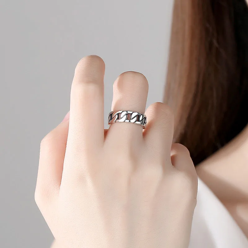 100% 925 Sterling Silver Ring Punk Ring Cycle Chain Finger Rings for Men Fine Jewelry Big Size Couple Ring Men Jewelry