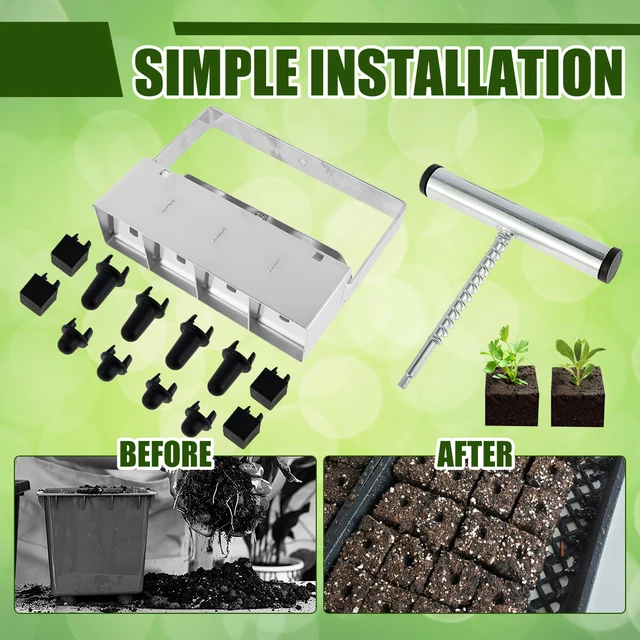 Talajblokk-Készítő Mikrokalap-Blokkoló Készlet Kézi Ergonómiai Talaj Blokkoló Szerszám Rozsdamentes Acél Növényi Transzplantációs Palánták - Image 4