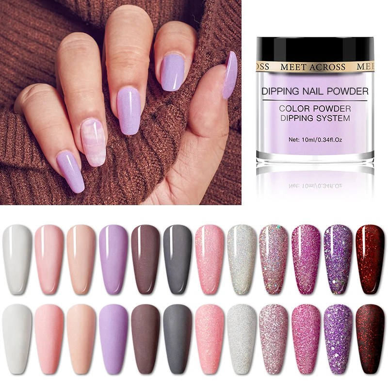 Nail Powder Set nail powder nail glitter nail decoration nail decorations nail powder set MEET ACROSS Dipping Powder Starter Set Liquid Kit Glitter Powder Dust Natural Dry Witout Cure Dip Nails Kit For Manicure
