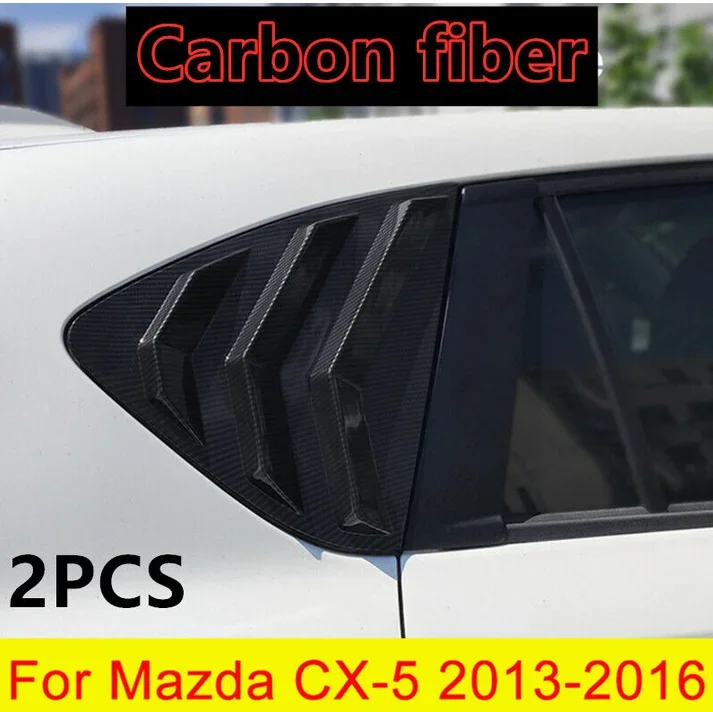 Glossy Black Carbon Fiber Rear Side Window Shutters Louvers Trim For Mazda CX-5 CX5 2013 2014 2015