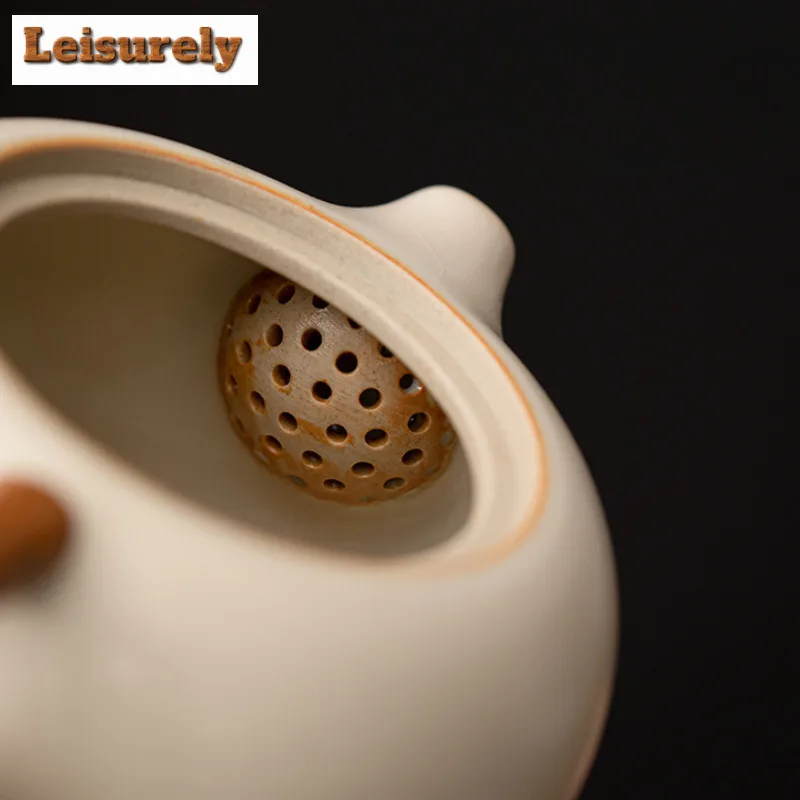 220ML Cream Ru Kiln Porcelain Xishi Teapot Traditional Tea Infuser Pot Tea Making Kettle with Filter Tea Ceremony Decoration