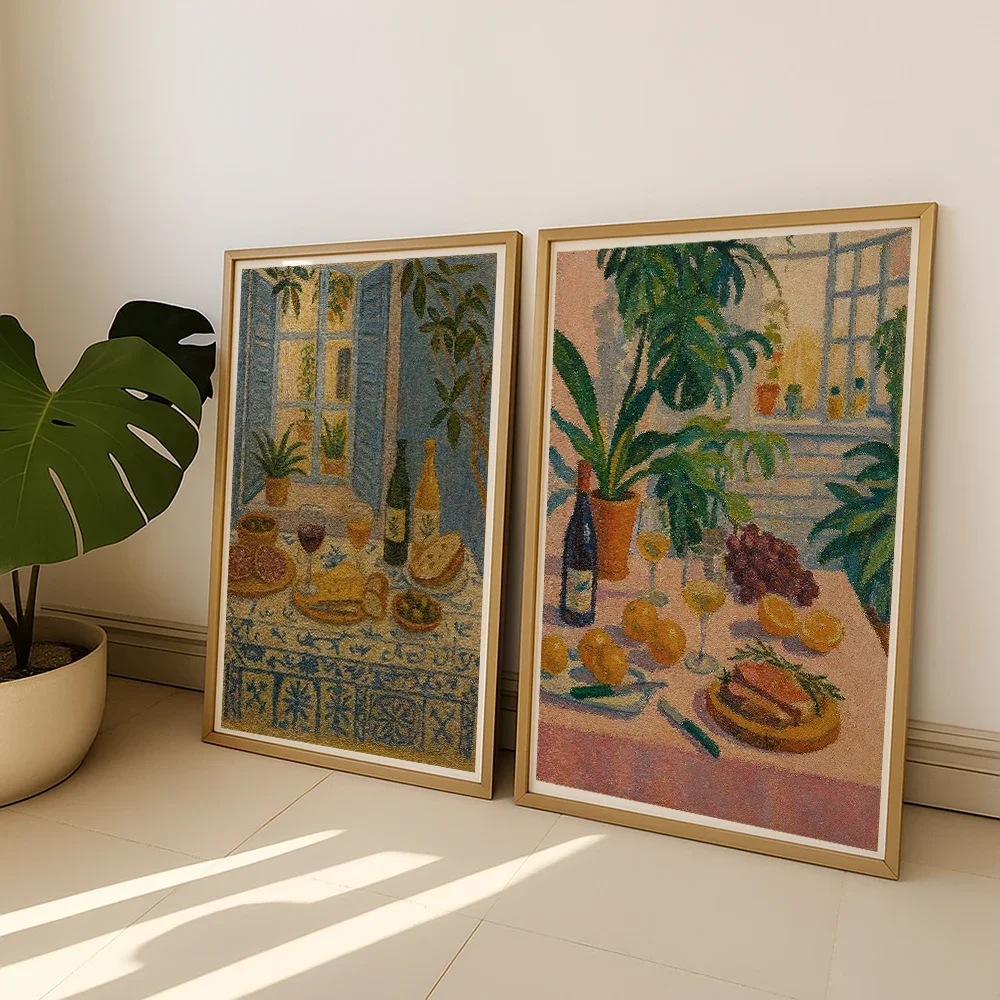 set of three mediterranean kitchen prints | framed... Mediterranean Style Vintage Wall Art Food and Wine Canvas Printed ...