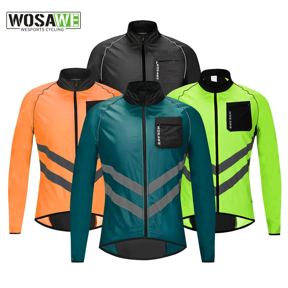WOSAWE Reflective Cycling Jackets Men Breathable Waterproof Lightweight Rain Windbreaker Coat Bicycle Cycle MTB Bike Clothing