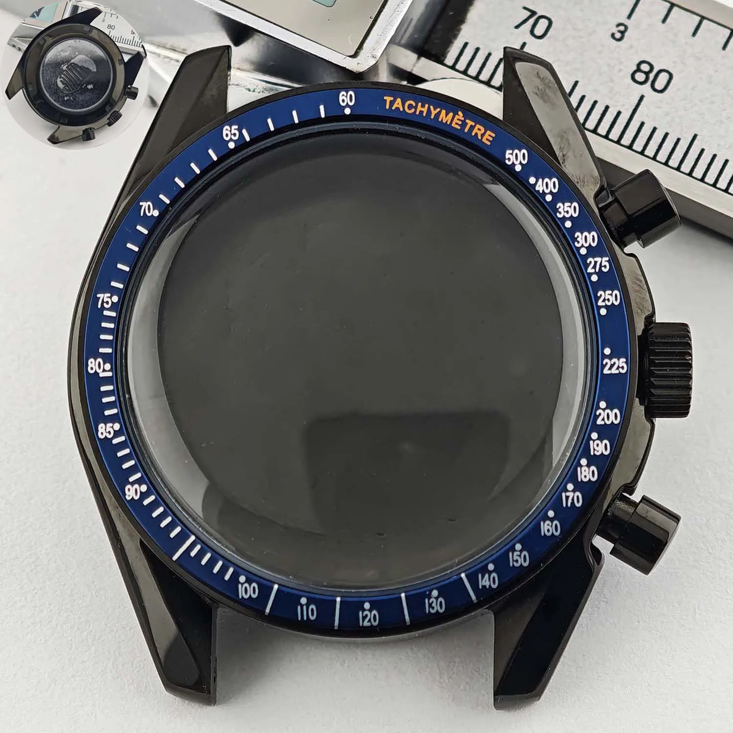 Men's 39.7mm Stainless Steel Watch Case with Moon Back Cover