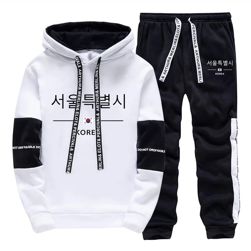 Chándal para hombre, sudaderas informales estampadas, ropa deportiva para deportes al aire libre, trotar, ropa para hombre, pantalones con capucha de una sola pieza, estilo coreano