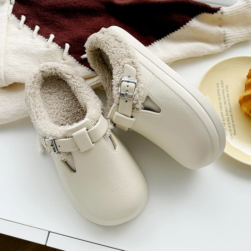 Winter Warme Pelz Clogs Hausschuhe für Frauen EVA Wasserdicht Nicht Slip Haus Hausschuhe Frau Indoor Outdoor Dicke Plüsch Baumwolle Schuhe – Detail 13
