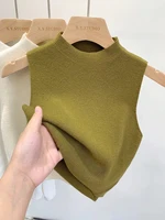 Spring Autumn Temperament Knitted Sweater Vest Women's Half-turtleneck Camisole Cropped Top Sleeveless Tank Top - Image 3